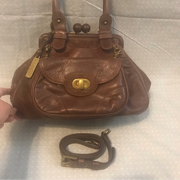 Lockheart Brown Leather Kisslock Convertible Satchel - Picture 2 of 13